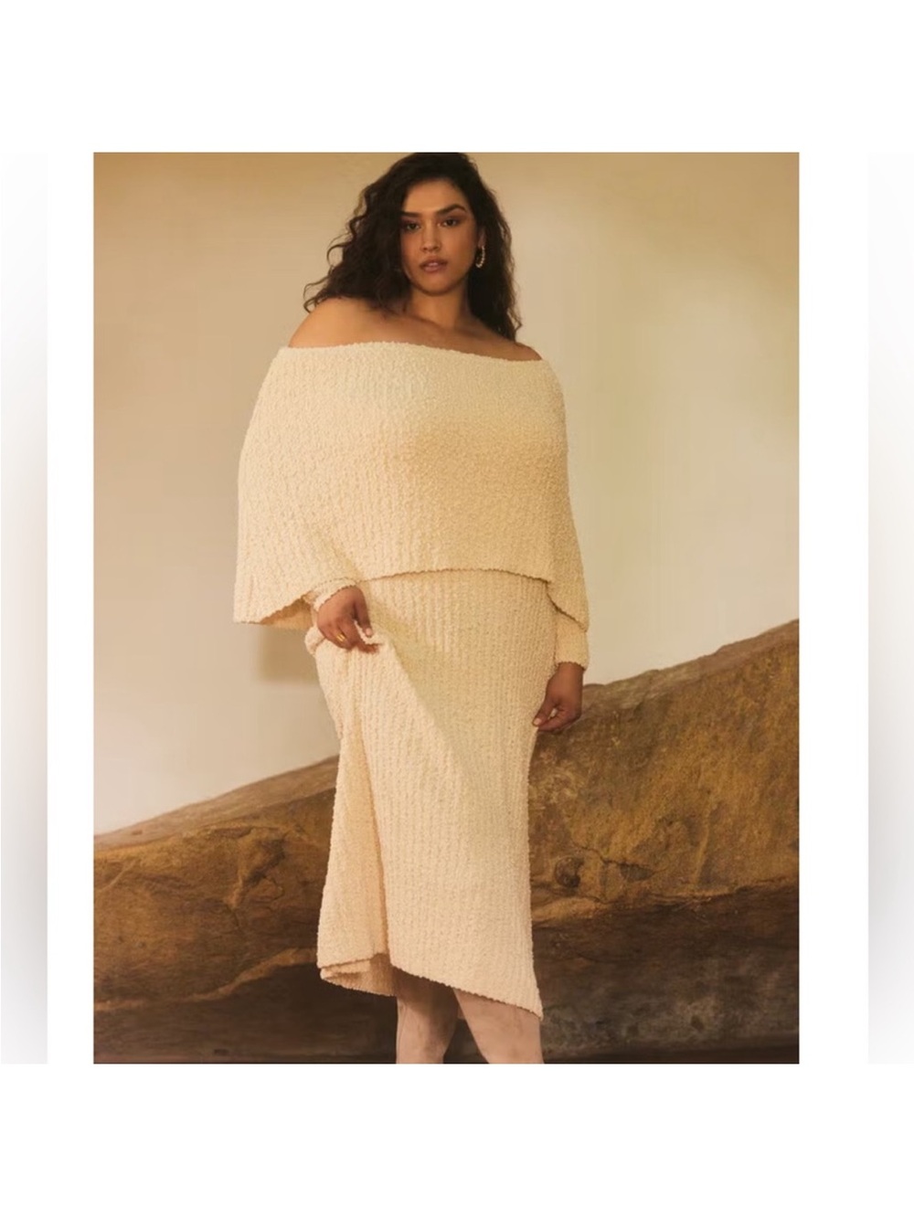 Eloquii Textured Knit Cream Maxi Dress
